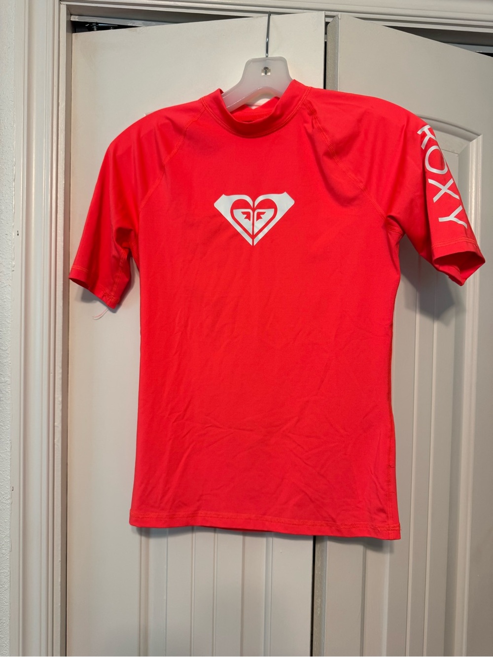Roxy Red Short Sleeve Girls' Rash Guard with White Logo